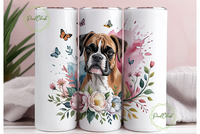 Boxer Dog Floral 20oz Tumbler Wrap Sublimation PixelChick 