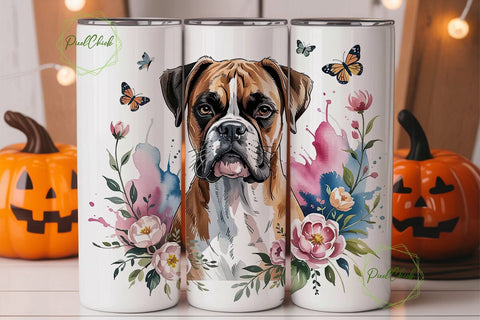 Boxer Dog Floral 20oz Tumbler Wrap Sublimation PixelChick 
