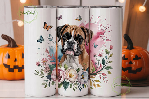 Boxer Dog Floral 20oz Tumbler Wrap Sublimation PixelChick 