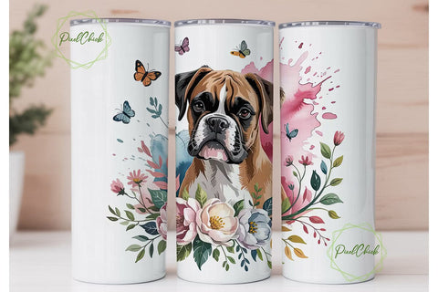 Boxer Dog Floral 20oz Tumbler Wrap Sublimation PixelChick 