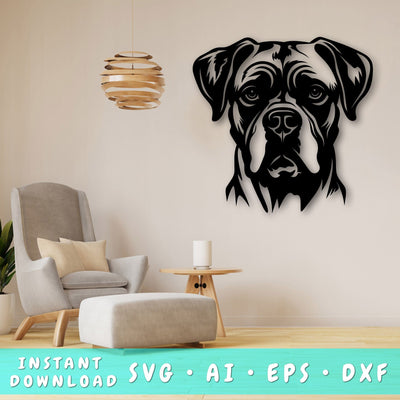 Boxer Dog Laser SVG Cut File, Boxer Glowforge File, Boxer DXF, Boxer Wall Art SVG SVG HappyDesignStudio 