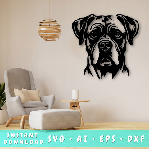 Boxer Dog Laser SVG Cut File, Boxer Glowforge File, Boxer DXF, Boxer Wall Art SVG SVG HappyDesignStudio 