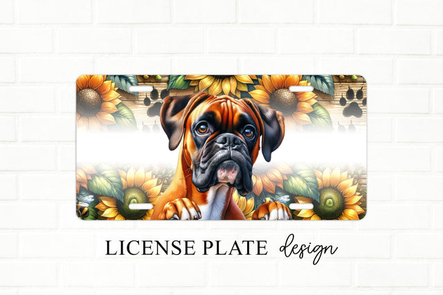 Boxer Dog Sunflower License Plate Sublimation Design Sublimation BijouBay 