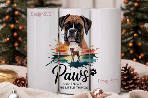Boxer Dog Sunset 20oz Tumbler Wrap Sublimation DesignSVG 