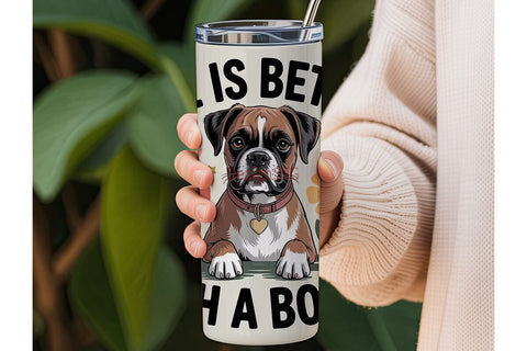 Boxer Dog with Flowers 20oz Tumbler Wrap Sublimation DesignSVG 