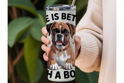 Boxer Dog with Flowers 20oz Tumbler Wrap Sublimation DesignSVG 