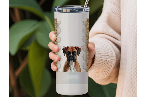 Boxer Dog with Sunflowers Tumbler Wrap Sublimation DesignSVG 