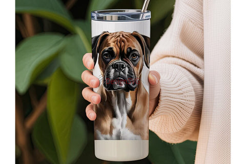 Boxer Dog with Sunflowers Tumbler Wrap Sublimation DesignSVG 