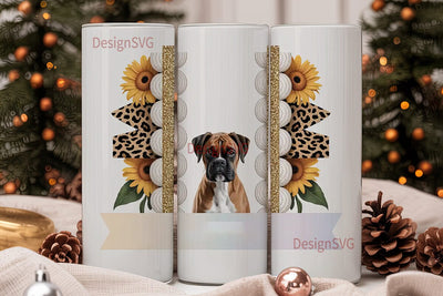 Boxer Dog with Sunflowers Tumbler Wrap Sublimation DesignSVG 