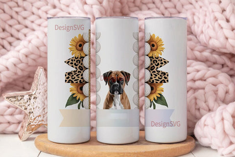Boxer Dog with Sunflowers Tumbler Wrap Sublimation DesignSVG 
