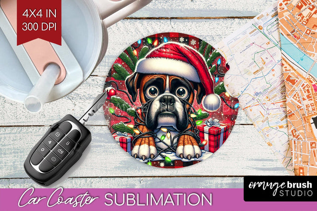 Boxer Funny Christmas Dog Car Coaster Sublimation OrangeBrushStudio 