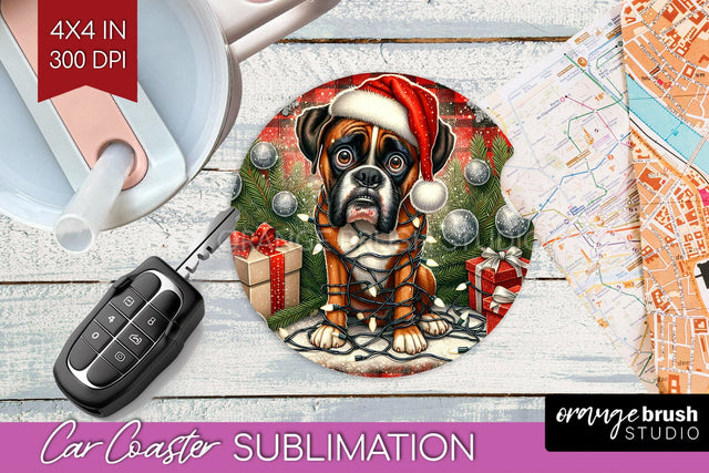 Boxer Funny Christmas Dog Car Coaster Sublimation OrangeBrushStudio 