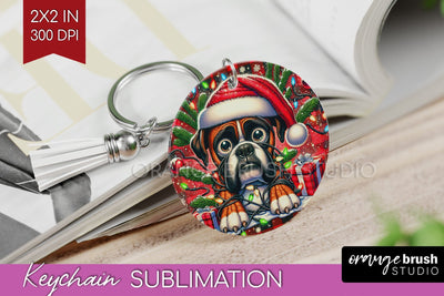 Boxer Funny Christmas Dog Keychain PNG Sublimation OrangeBrushStudio 