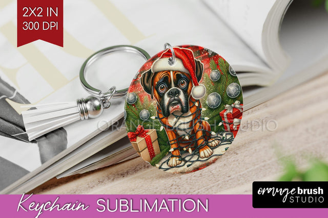 Boxer Funny Christmas Dog Keychain PNG Sublimation OrangeBrushStudio 