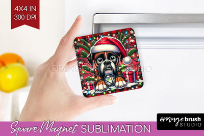 Boxer Funny Christmas Dog Magnet PNG Sublimation OrangeBrushStudio 