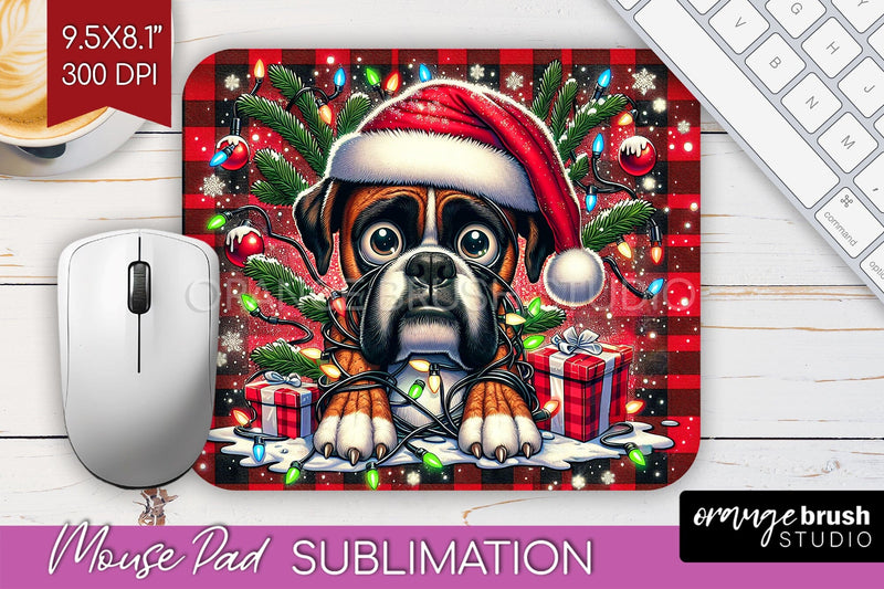 Boxer Funny Christmas Dog Mouse Pad PNG Sublimation OrangeBrushStudio 