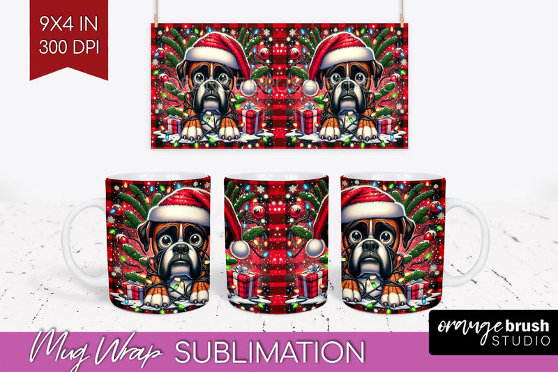Boxer Funny Christmas Dog Mug Wrap PNG Sublimation OrangeBrushStudio 