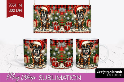 Boxer Funny Christmas Dog Mug Wrap PNG Sublimation OrangeBrushStudio 