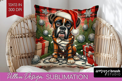 Boxer Funny Christmas Dog Pillow Cover Sublimation OrangeBrushStudio 