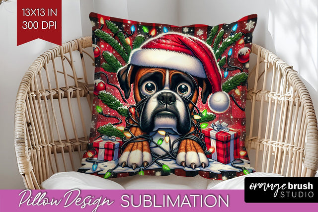 Boxer Funny Christmas Dog Pillow Cover Sublimation OrangeBrushStudio 