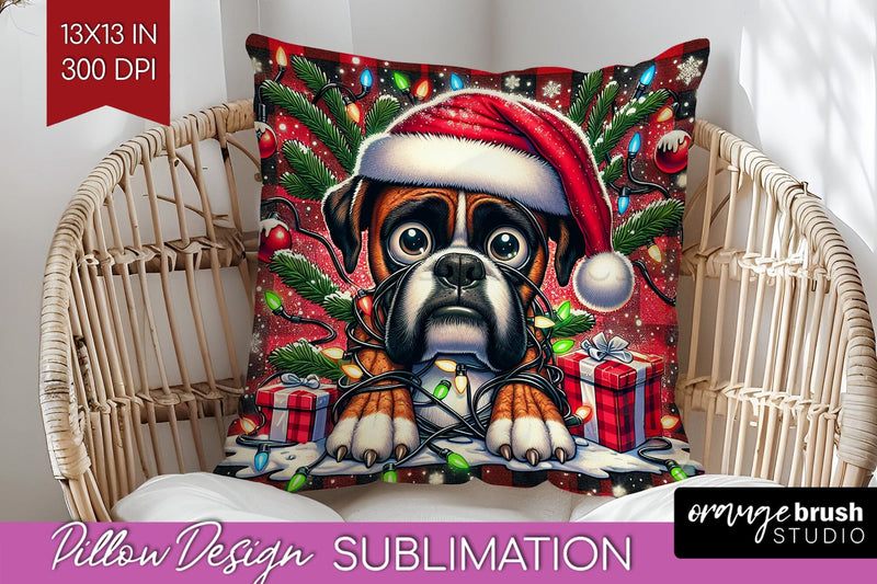 Boxer Funny Christmas Dog Pillow Cover Sublimation OrangeBrushStudio 