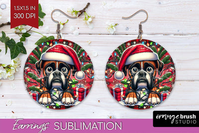 Boxer Funny Christmas Dog Round Earrings Sublimation OrangeBrushStudio 