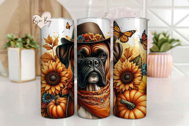 Boxer Tumbler Sublimation Wrap, Autumn Dog Wrap Sublimation BijouBay 