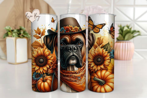 Boxer Tumbler Sublimation Wrap, Autumn Dog Wrap Sublimation BijouBay 