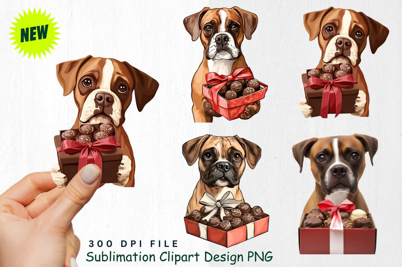Boxer with Chocolates Clipart Sublimation Regulrcrative 