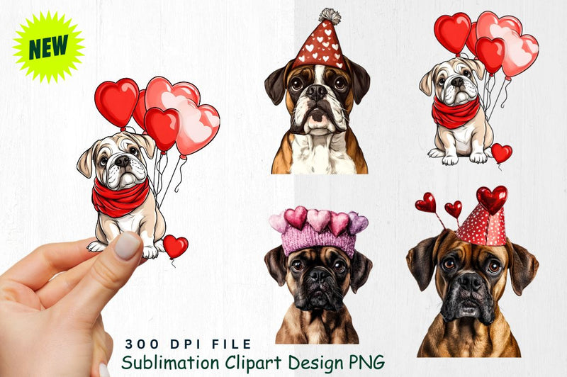 Boxer with Valentine's Party Hat Clipart Sublimation Regulrcrative 