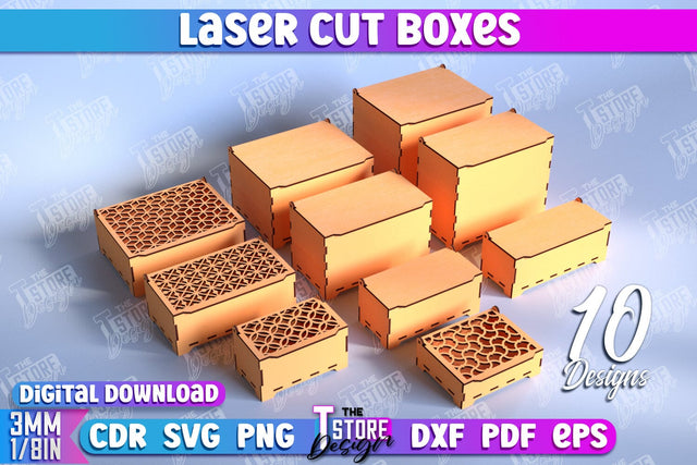 Boxes Laser Cut Bundle | Jewelry Boxes | Storage Boxes | Gift Boxes | Organizers | CNC Files SVG The T Store Design 