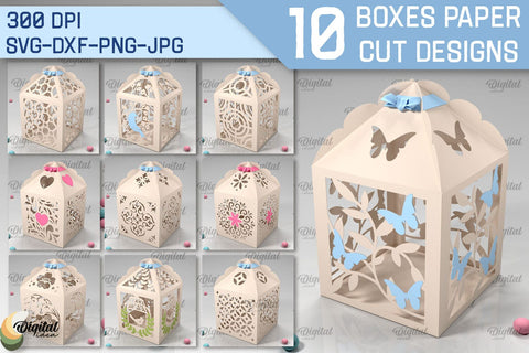 Boxes Paper Cut Bundle. 3D Gift Boxes SVG. Favor Boxes Paper Cut 3D Paper Evgenyia Guschina 