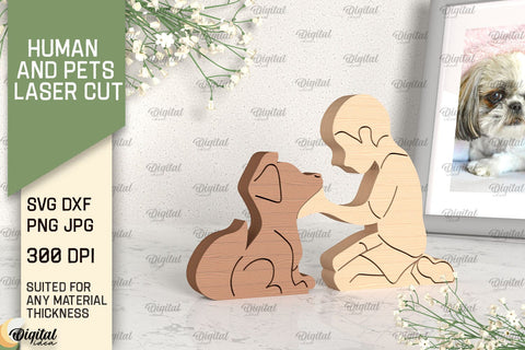Boy And Dog Laser Cut. Wooden Figurine SVG SVG Evgenyia Guschina 