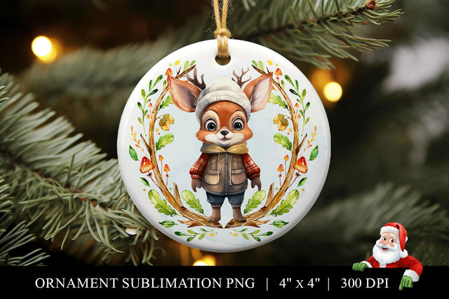 Boy Deer Round Christmas Ornament Sublimation PNG Sublimation BijouBay 