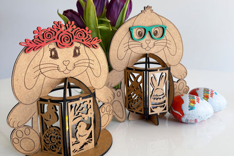 Boy & Girl Easter Bunny Candle Holders SVG LaserCutano 
