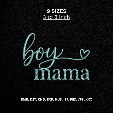 Boy Mama Machine Embroidery Design – Heart Script Mom Embroidery File Embroidery/Applique DESIGNS PatternFeed8 