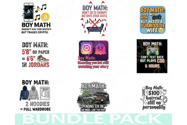 Boy Math Png Bundle, Funny Boy Math Quotes, Trendy Meme Clipart, Digital Humor Png, Sublimation Designs, Viral Aesthetic Png, Boy Math Png SVG TiffsCraftyCreations 