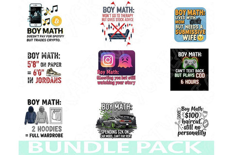 Boy Math Png Bundle, Funny Boy Math Quotes, Trendy Meme Clipart, Digital Humor Png, Sublimation Designs, Viral Aesthetic Png, Boy Math Png SVG TiffsCraftyCreations 