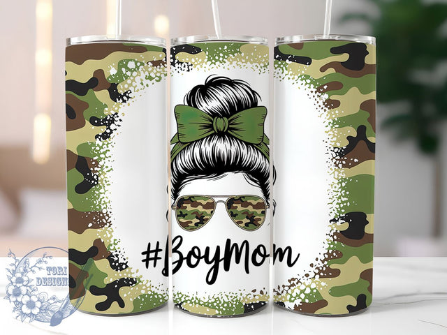 Boy Mom Camo Messy Bun Life Tumbler, Camo Messy Bun Cup, Mom Life Drinkware, 20Oz Sublimation Wrap, Boy Mom Gift Idea, Military Mom Design, Mom of Boys Mug Sublimation ToriDesigns 