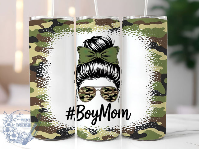 Boy Mom Camo Messy Bun Life Tumbler, Camo Messy Bun Cup, Mom Life Drinkware, 20Oz Sublimation Wrap, Boy Mom Gift Idea, Military Mom Design, Mom of Boys Mug Sublimation ToriDesigns 