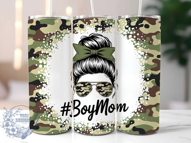 Boy Mom Camo Messy Bun Life Tumbler, Camo Messy Bun Cup, Mom Life Drinkware, 20Oz Sublimation Wrap, Boy Mom Gift Idea, Military Mom Design, Mom of Boys Mug Sublimation ToriDesigns 