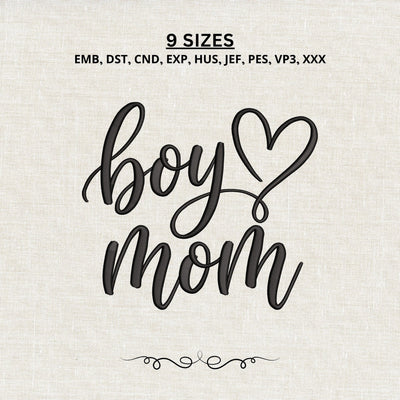 Boy Mom Embroidery Design – Boy Mama Heart Machine Embroidery File, Motherhood Script Embroidery Design Embroidery/Applique DESIGNS PatternFeed8 