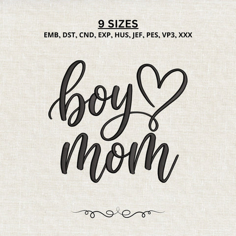 Boy Mom Embroidery Design – Boy Mama Heart Machine Embroidery File, Motherhood Script Embroidery Design Embroidery/Applique DESIGNS PatternFeed8 