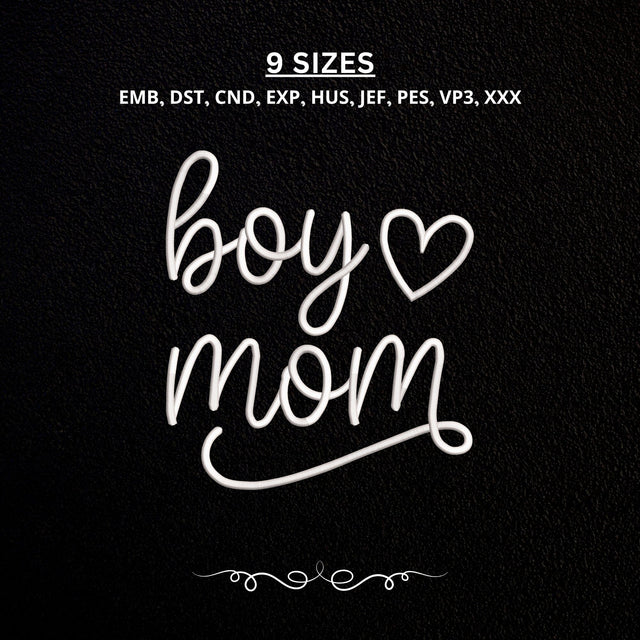 Boy Mom Embroidery Design – Heart Mom Machine Embroidery File, Mother of Boys Script Design, Mama Gift Embroidery/Applique DESIGNS PatternFeed8 