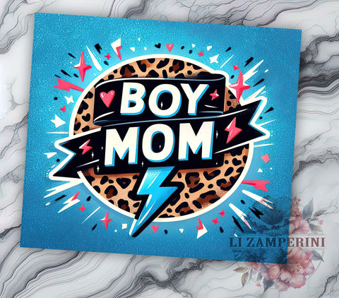 Boy Mom Glitter Leopard 20oz Tumbler Wrap PNG, Boy Mom Tumbler Png, Straight & Tapered Tumbler Wrap, Instant Digital Download Sublimation Li Zamperini 