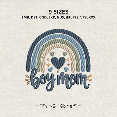 Boy Mom Rainbow Embroidery Design – Boho Mama of Boys Machine Embroidery File, Heart Rainbow Mom Design Embroidery/Applique DESIGNS PatternFeed8 