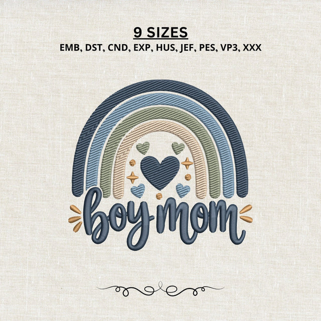 Boy Mom Rainbow Embroidery Design – Boho Mama of Boys Machine Embroidery File, Heart Rainbow Mom Design Embroidery/Applique DESIGNS PatternFeed8 