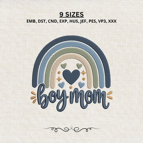 Boy Mom Rainbow Embroidery Design – Boho Mama of Boys Machine Embroidery File, Heart Rainbow Mom Design Embroidery/Applique DESIGNS PatternFeed8 
