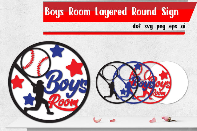 Boy's Room Layered Round Sign | Baseball Room SVG zafrans studio 