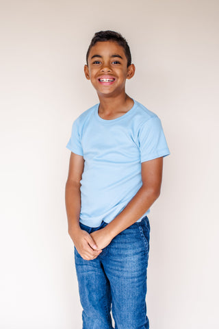 Boy's Short Sleeve Cotton T Shirt Blanks | Baby to Youth Sizes | Ready for HTV or T Shirt Transfers Shirts ARB Blanks Light Blue 12M 